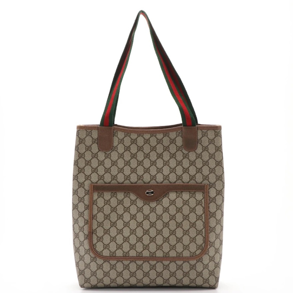 Gucci Sherry Line leather Trimmed GG Supreme Tote Bag